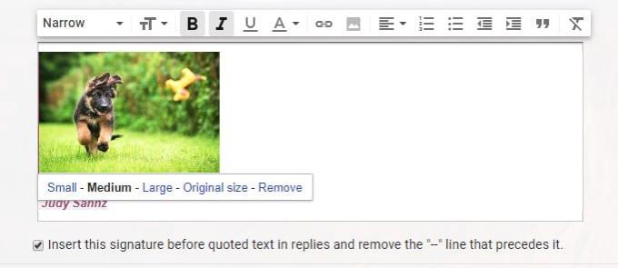 Een handtekening met afbeelding toevoegen in Gmail