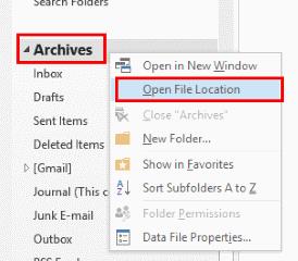 Onde está localizado o arquivo PST do Outlook?