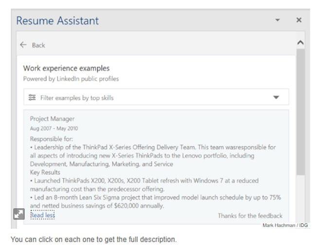 Use el Asistente de currículum vitae de Microsoft Word para un nuevo trabajo en LinkedIn