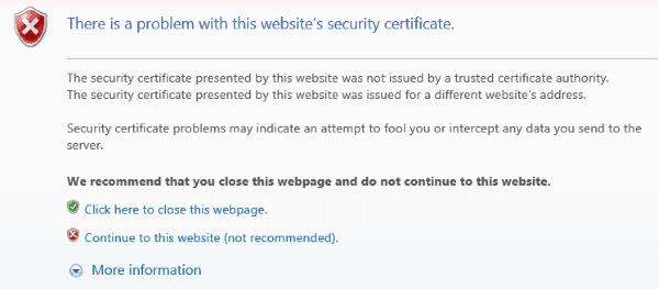 IE：「このWebサイトのセキュリティ証明書に問題があります」というメッセージをバイパスします