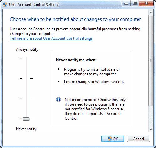 Windows 10, 8 또는 7에서 UAC(사용자 계정 컨트롤) 활성화 또는 비활성화