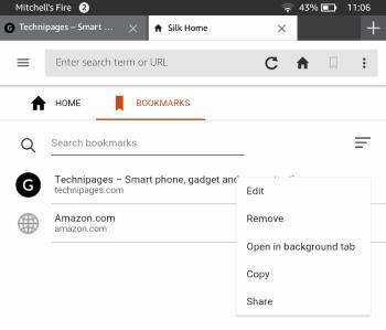 Kindle Fire: aggiungi/elimina segnalibri per le pagine Web