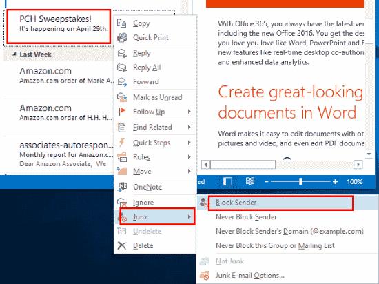 Outlook 2016 & 2013: Chặn địa chỉ email và miền