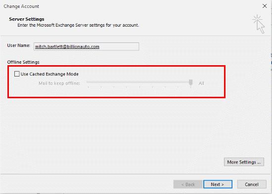 Outlook 2016: เปิดหรือปิดโหมด Cached Exchange