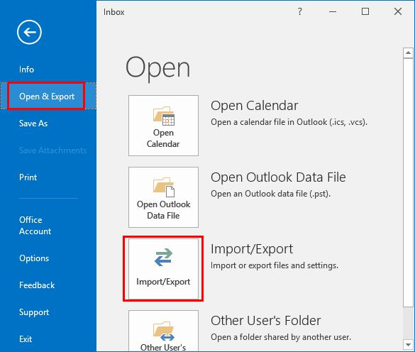 Outlook 2016: backup/esportazione e importazione dati