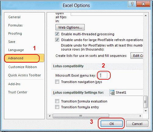 Abilita barre (/) in Excel 2016