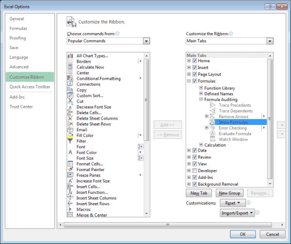 Bật / Tắt Hiển thị Công thức trong Ô trong Excel