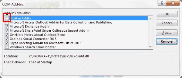 "McAfee Anti-Spam" verwijderen uit Outlook