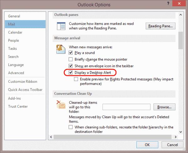 Cách bật hoặc tắt hộp thông báo thư Outlook