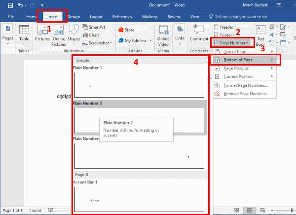 Come inserire i numeri di pagina in Word 2016