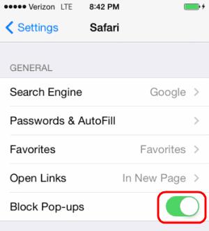 Safari: เปิด/ปิดตัวบล็อกป๊อปอัปup