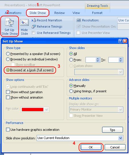 Abilita la modalità di presentazione automatica del chiosco in PowerPoint 2019