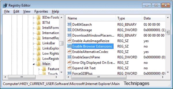 Activar / desactivar extensiones y complementos de Internet Explorer