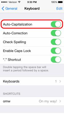 Habilitar / deshabilitar las mayúsculas automáticas en iPhone y iPad
