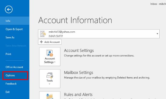 Activer/désactiver le son de notification par courrier dans Outlook 2016