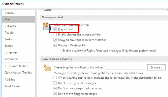 Bật / Tắt âm thanh thông báo thư trong Outlook 2016