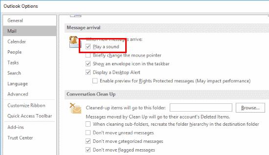 เปิด/ปิดเสียงการแจ้งเตือนอีเมลใน Outlook 2016