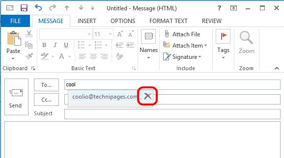 Cancella indirizzo e-mail memorizzato da in Outlook 2019/365