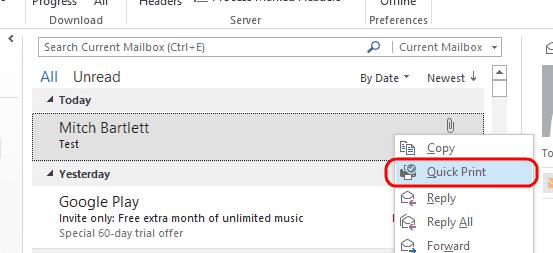 Outlook 2019/365: stampa allegati e-mail senza aprire il messaggio
