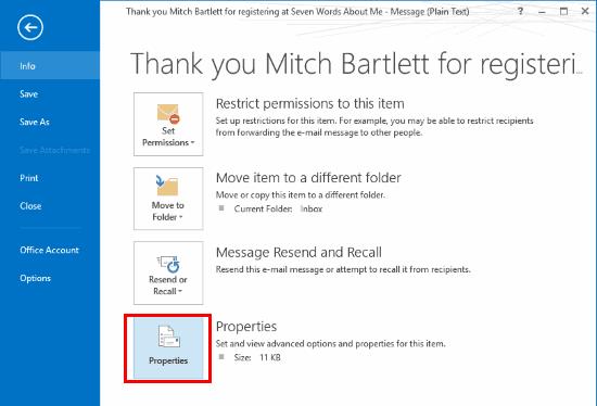 Outlook2019 / 2016で完全なメッセージヘッダーを表示する方法