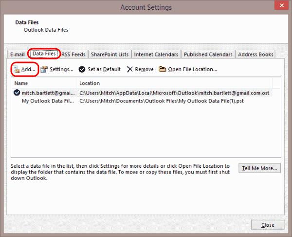 Come aggiungere cartelle personali (file PST) in Outlook 2019