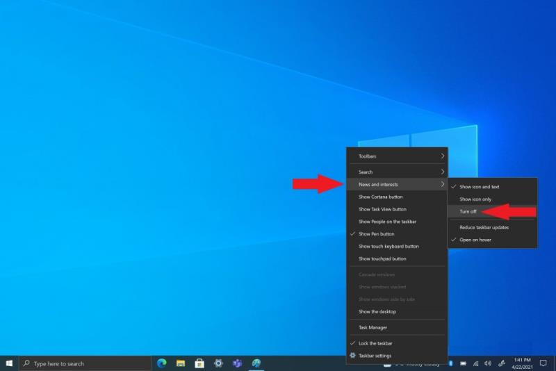 Cara mudah mematikan Berita dan Minat di Windows 10