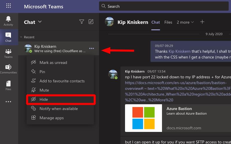 Comment masquer et afficher les discussions dans Microsoft Teams