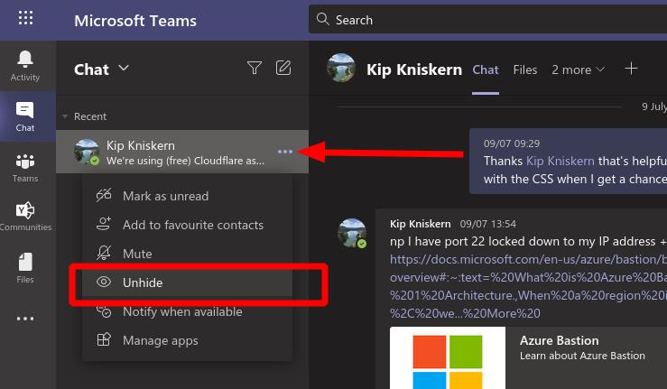 Comment masquer et afficher les discussions dans Microsoft Teams