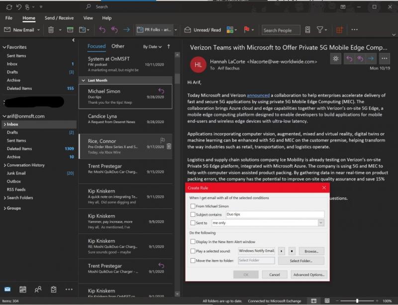 Comment configurer des règles dans Outlook sur Windows 10 pour nettoyer et organiser votre boîte de réception