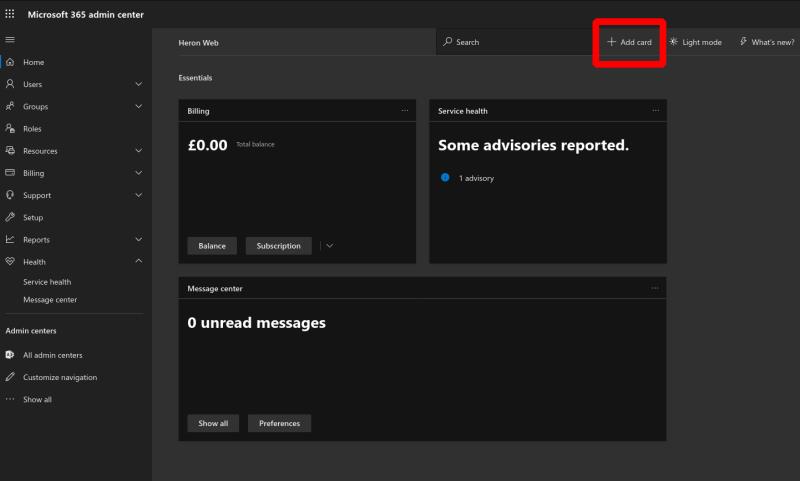 So verwenden und passen Sie den Office 365 Admin Center-Startbildschirm an