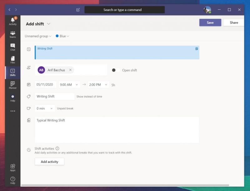 如何在 Microsoft Teams 中使用輪班來管理工作時間、日程安排等