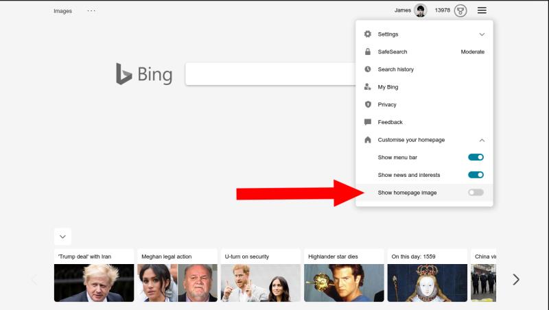 Come nascondere la foto di Bing del giorno