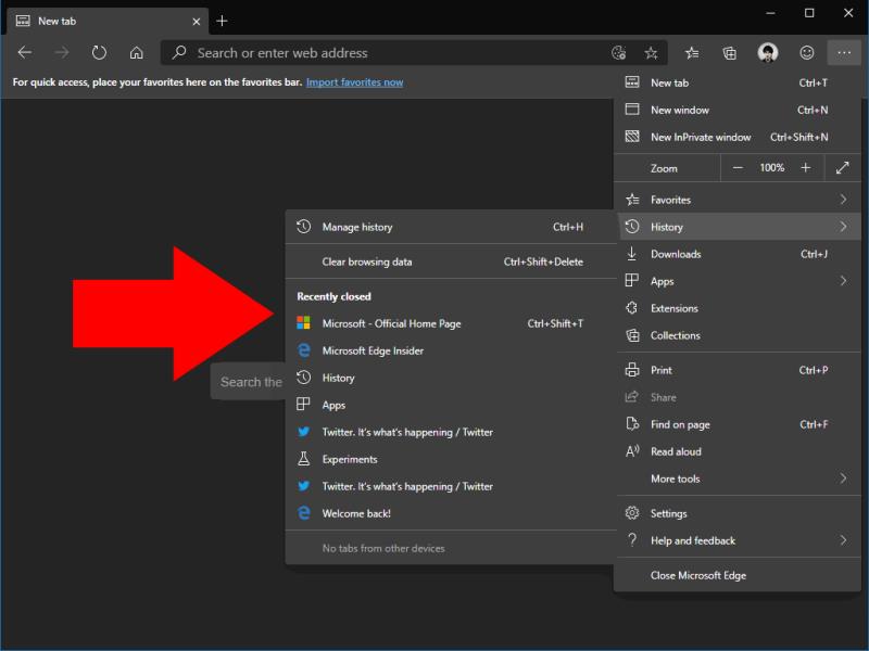 Como reabrir guias fechadas no Microsoft Edge Insider