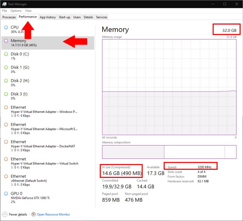 Windows 10에서 RAM의 크기와 속도를 확인하는 방법