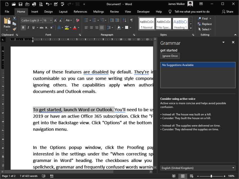 วิธีเปิดใช้งานความช่วยเหลือเกี่ยวกับรูปแบบการเขียนใน Microsoft Word