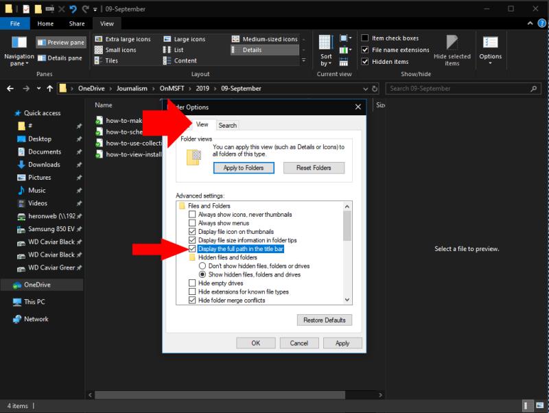 วิธีทำให้ File Explorer ของ Windows 10 แสดงเส้นทางไดเรกทอรีแบบเต็มในแถบชื่อเรื่อง