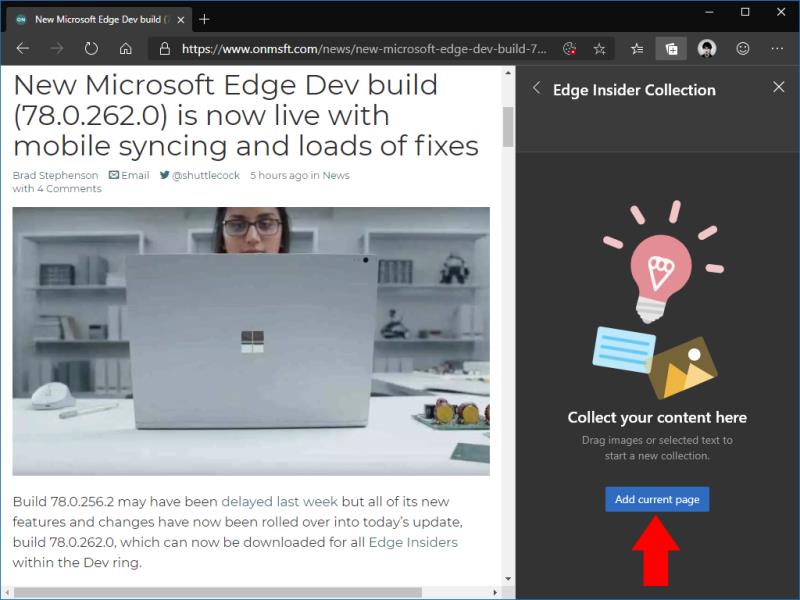 Cách sử dụng Bộ sưu tập trong Microsoft Edge Insider
