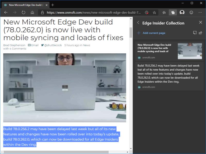 So verwenden Sie Sammlungen in Microsoft Edge Insider