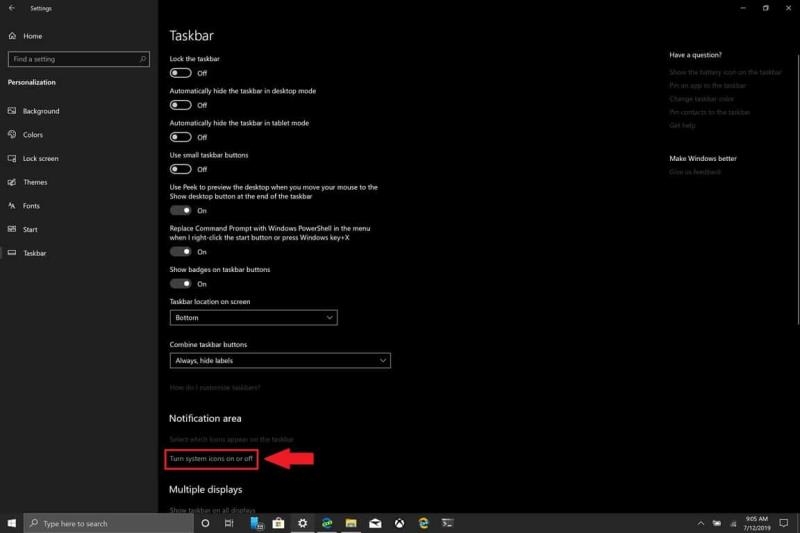 Cách bật và tắt các biểu tượng hệ thống trong Windows 10