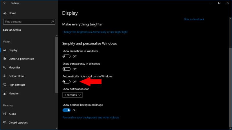 Cómo detener la desaparición de las barras de desplazamiento de Windows 10