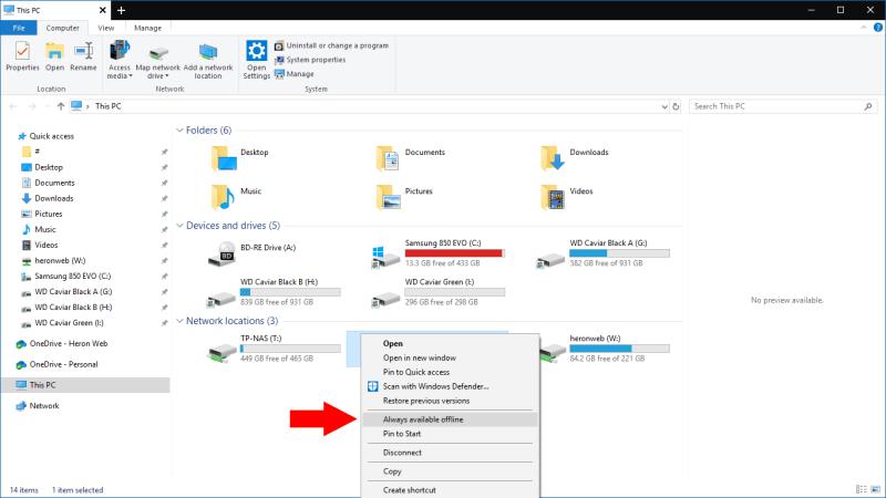 Como usar compartilhamentos de arquivos de rede offline no Windows 10