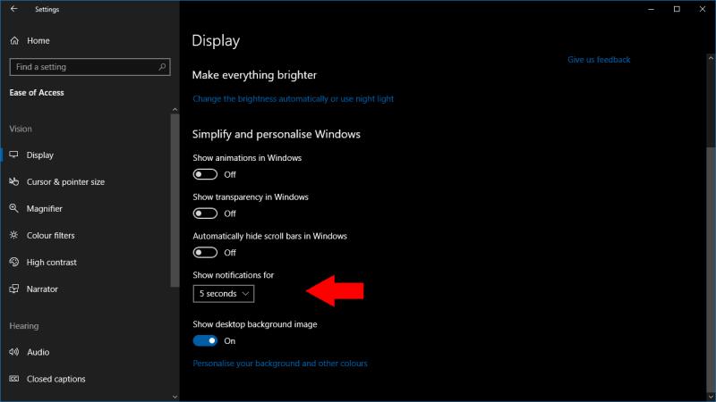 Windows 10 알림 시간 초과를 늘리는 방법