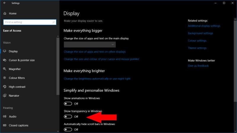 Windows10でfluentdesignの透明効果を無効にする方法