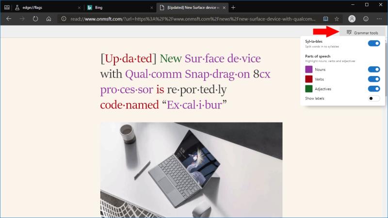 Comment activer les outils de grammaire en mode lecture dans Edge Insider