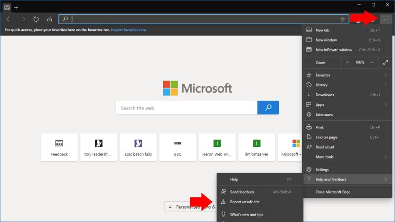 Como denunciar um site inseguro ou malicioso no Microsoft Edge Insider