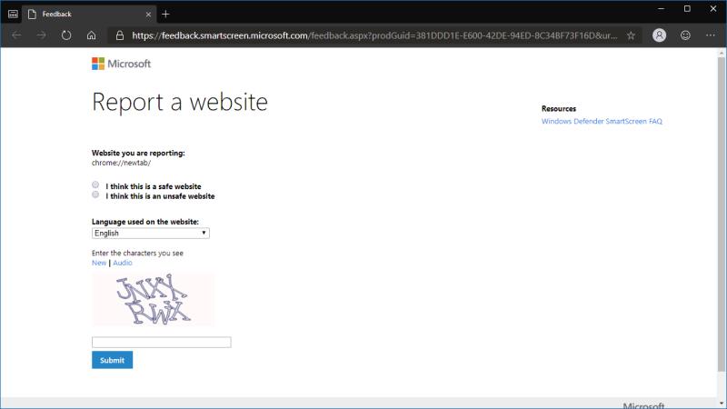 Microsoft Edge Insider에서 안전하지 않거나 악의적인 웹 사이트를 보고하는 방법