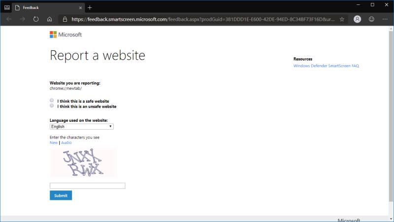 So melden Sie eine unsichere oder bösartige Website in Microsoft Edge Insider