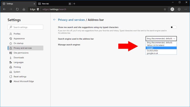 Cómo cambiar su motor de búsqueda predeterminado en Microsoft Edge Dev