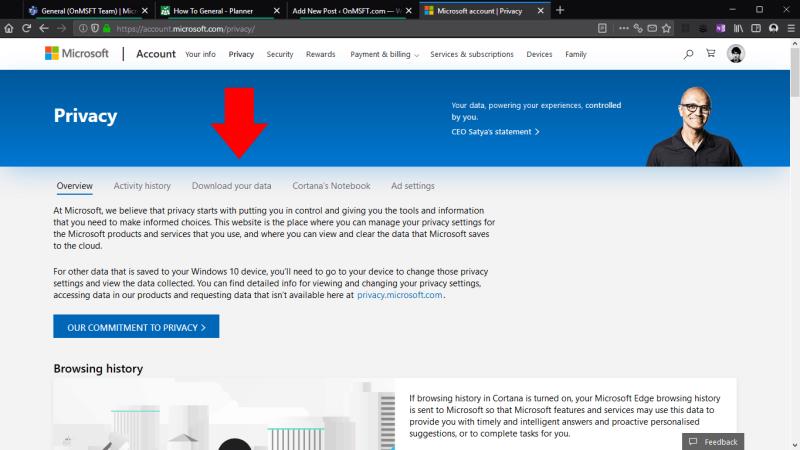 Comment télécharger une archive des données de votre compte Microsoft