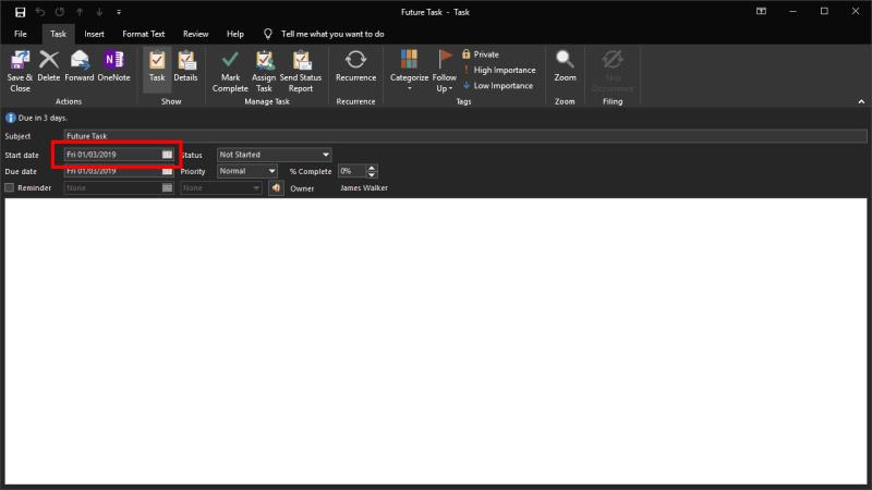 Come nascondere le attività di Outlook con una data di inizio futura